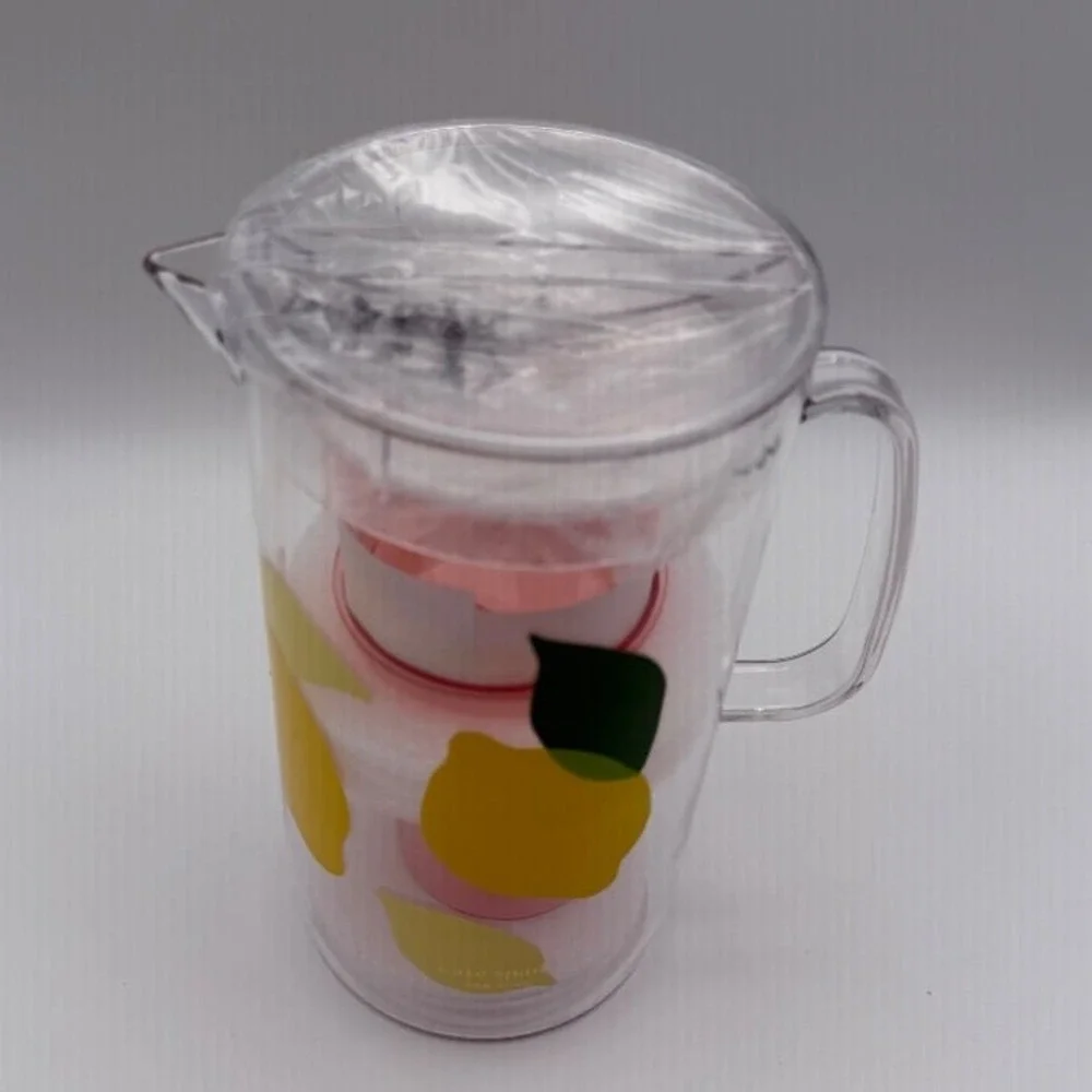 Kate Spade New York Lemon Pitcher + 2 Cups Acrylic 58oz / 12oz‎ NIB